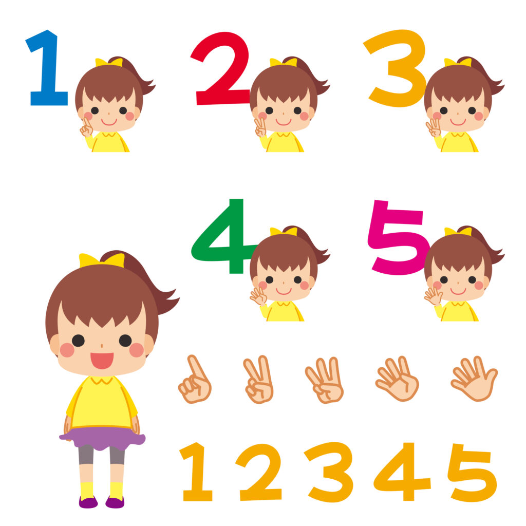 1から5までの数字をカウントダウンする小さな女の子